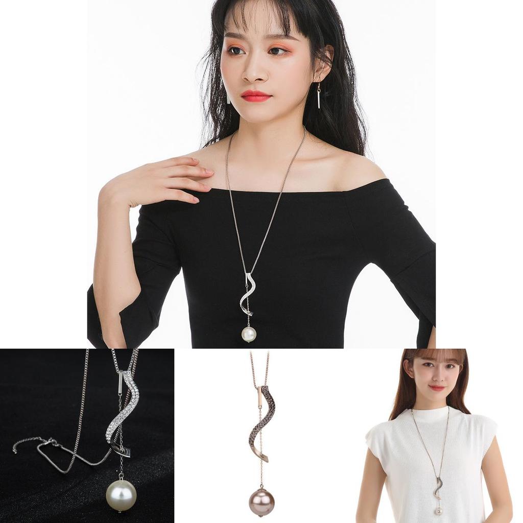Stunning Korean Style Long Pearl Sweater Chain Necklace With Geometric Accents For Women