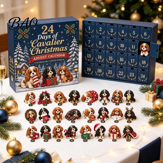 Plastic Christmas Ornament Shih Tzu Advent Calendar, 24-Day Countdown Toy Set with Mini Dog Children Box Figures, Tree Hanging Decor, Gift for Lovers