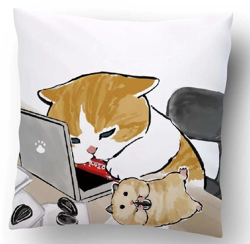 Cartoon Cat Decorative Pattern Pillowcase Office Living Room Home Pillowcase Car Ornaments