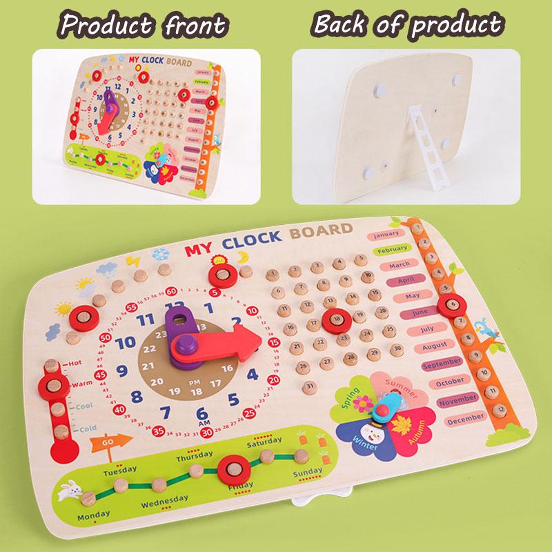 Children Calendar Clock Wooden Toys Montessori Parish Learning Time Activity Set Season Date Cognitive Learning Games for Kids