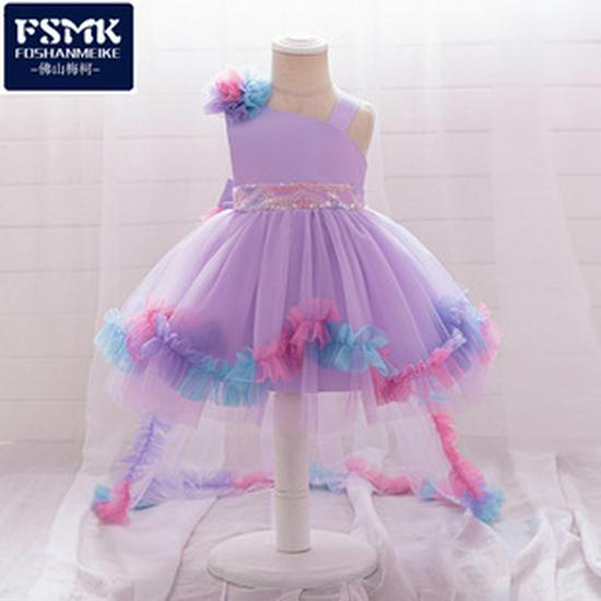 Girls' One-Year-Old Princess Gown with Puffy Skirt and Satin Bow