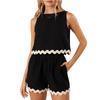 Women's Sleeveless Romper Shorts Set with Wave Hem in 6 Colors