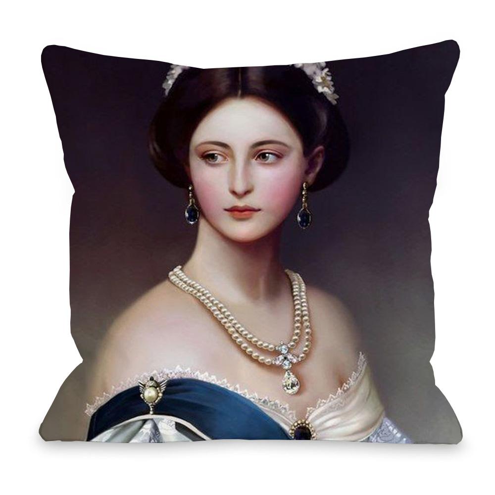 European Royal Court Lady Young Woman Portrait Painting Sofa Throw Pillowcase Rose Flower Home Decoration Art Cushion Cover
