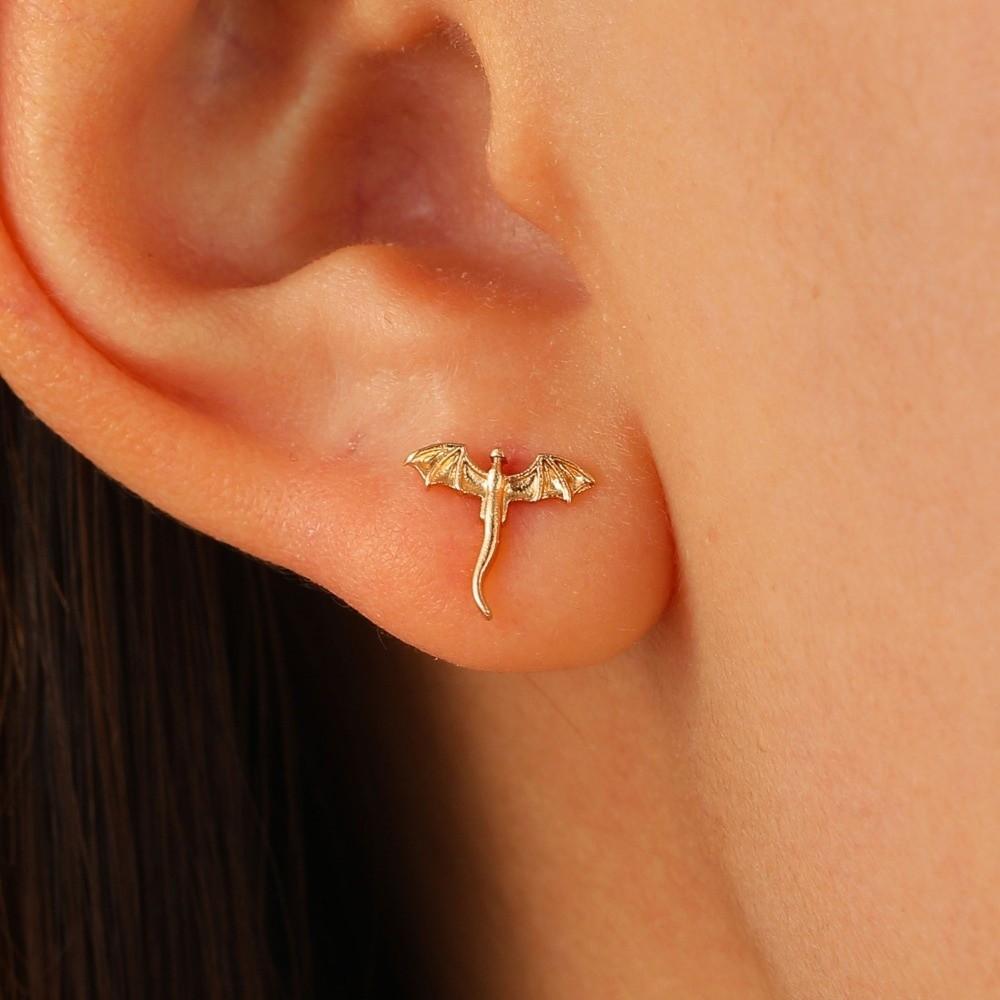 Small Metal Stud Earrings Unique Flying Dragon Stud Earrings Trendy Vintage Dragon Earrings  Daily