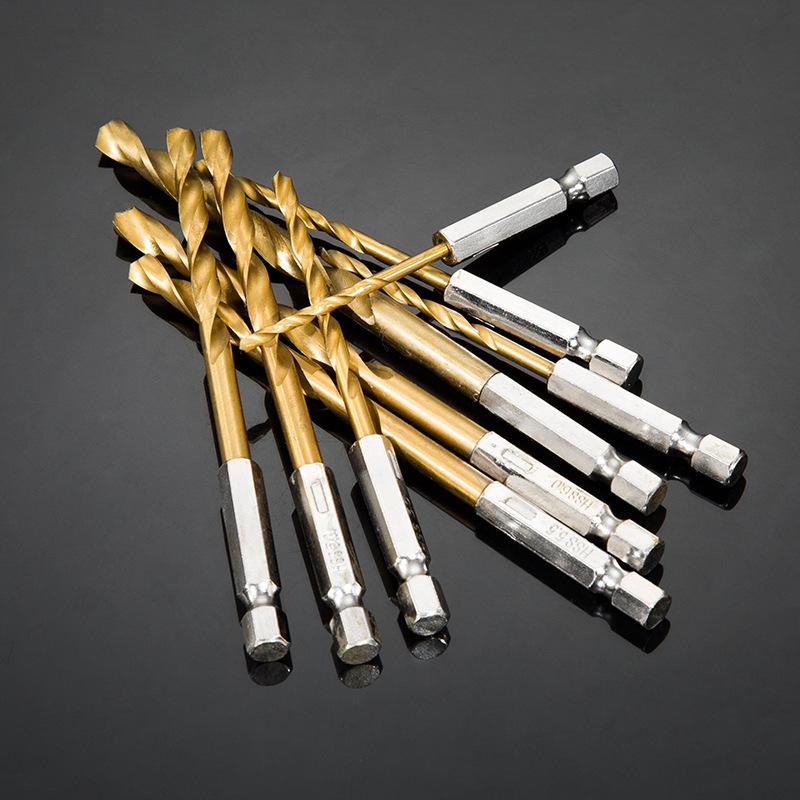 13-teiliges HSS-Bohrer-Set mit Sechskant- und Zylinderschaft, titanbeschichtet, für Holz- und Metallbohrungen