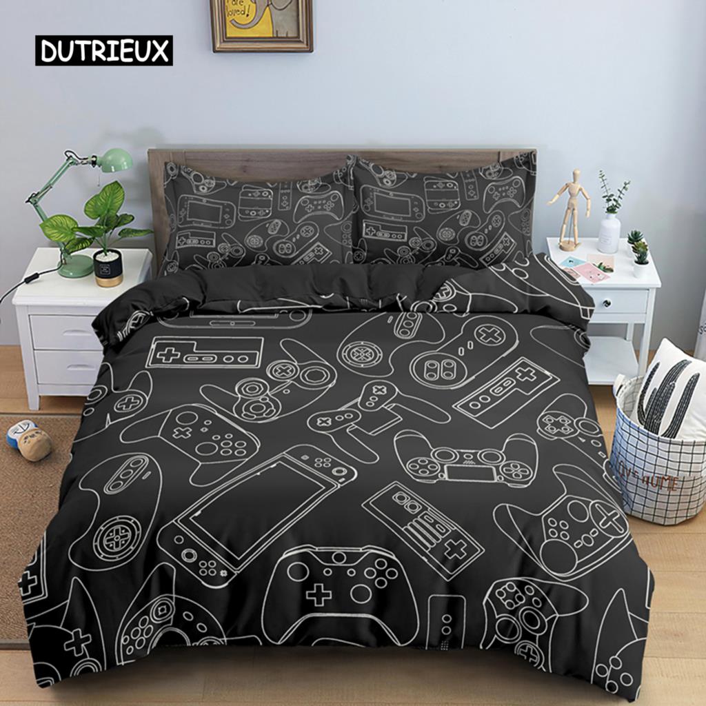 Gamer-Bettwäsche-Set für Jungen, Gamer-Bettdecke, Bettbezug, Gaming-Themen-Schlafzimmerdekor, Einzel- und Kingsize-Polyester-Bettwäsche-Set, Heimtextilien