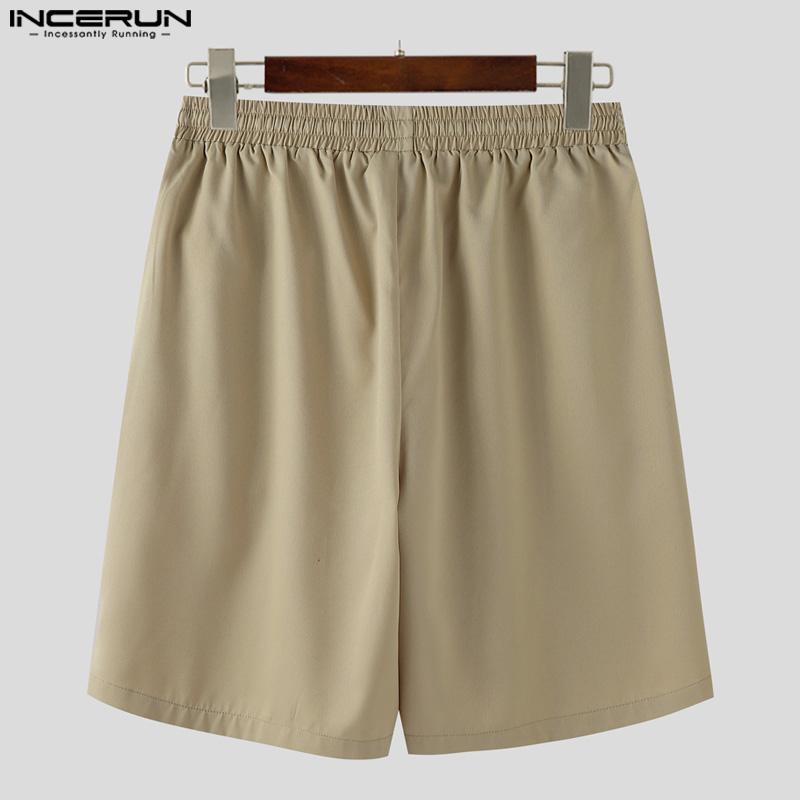 INCERUN Men Drawstring Elastic Waist Casual Loose Wide Legs Half Pants Shorts