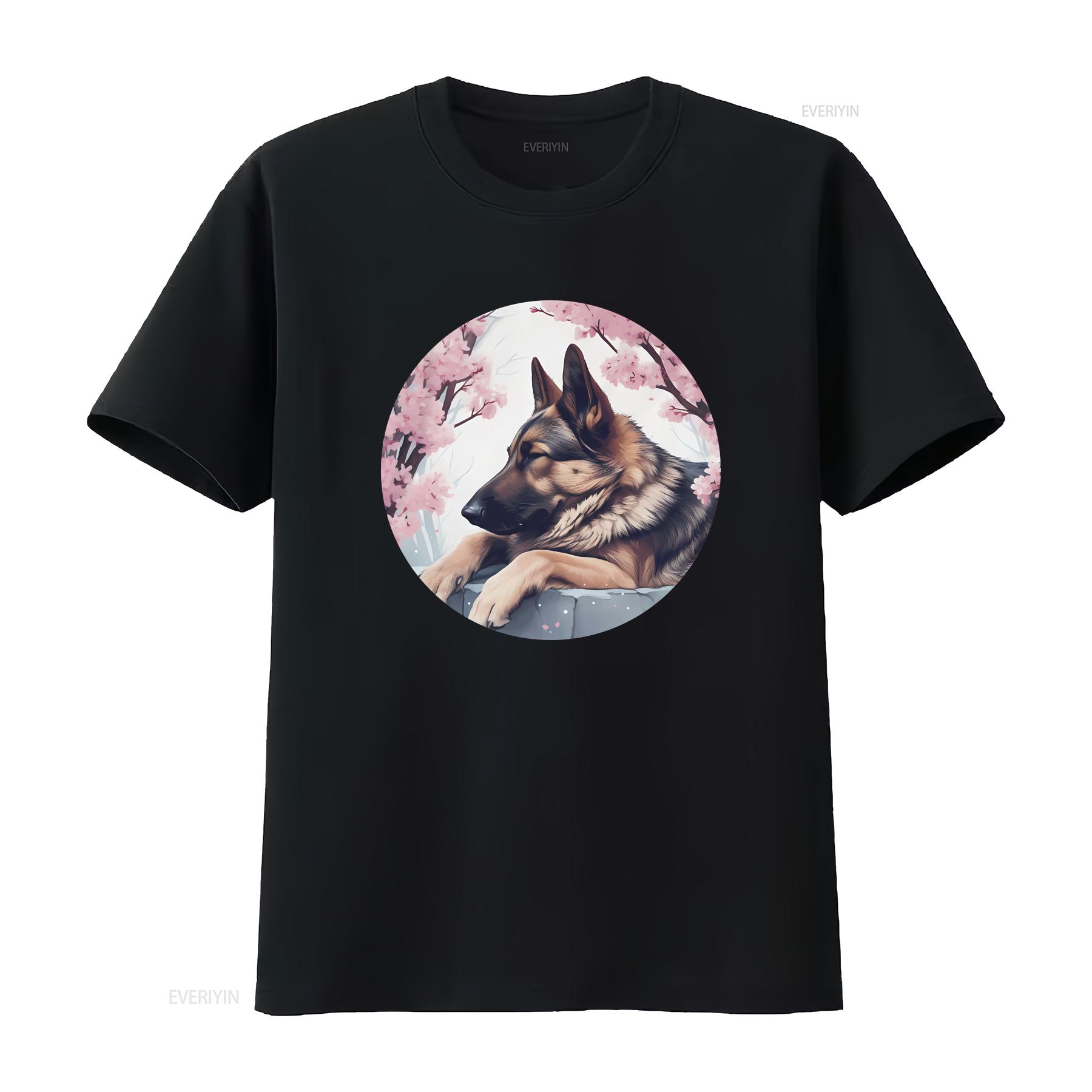 

German Shepherd Dog Cherry Blossom T Shirt Perfect GSD Japan for Lovers vintage Washed Casual designer clothes Soft homme 4XL