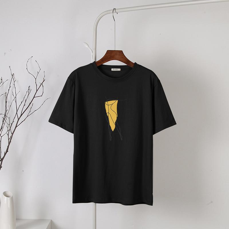 Hirsionsan New Summer Simple Printed T Shirt Women Harajuku Kawaii Loose Clothes Abstract Graphic White Tees Soft Cotton Female Tops