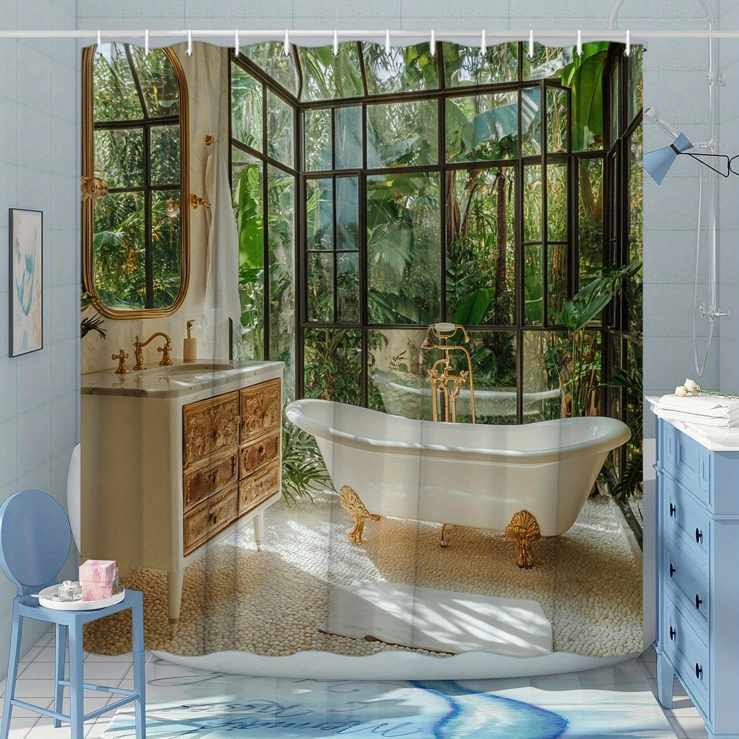 

Vintage Tropical Garden Shower Curtain - Polyester, Fashion Theme, Washable, 12 Hooks, 70.8x70.8 Inches,Luxurious Bathroom Decor W90XH180cm