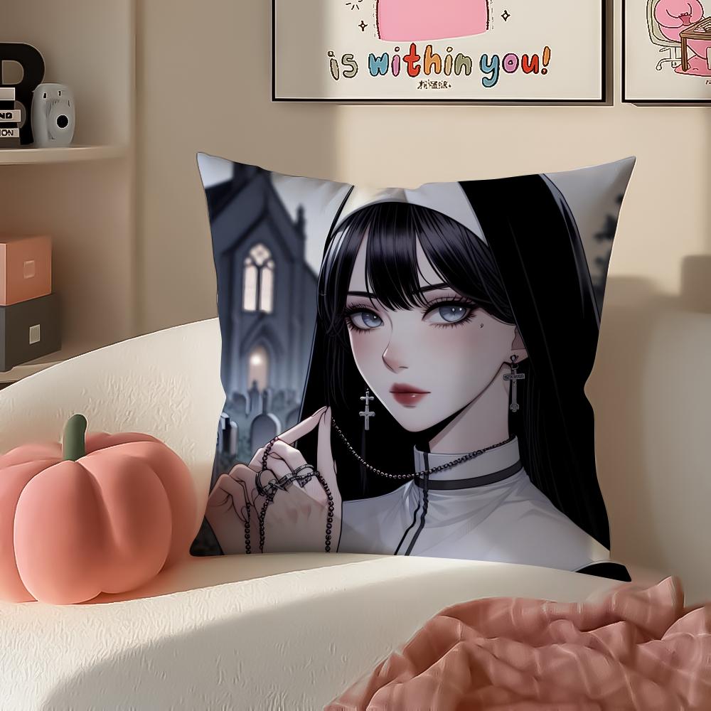

Creepy Mysterious Religious Horror Girl NNun Cushion Cover Pillowcase Short Plush Invisible zipper Room Sofa Cushion Cover 30X30cm