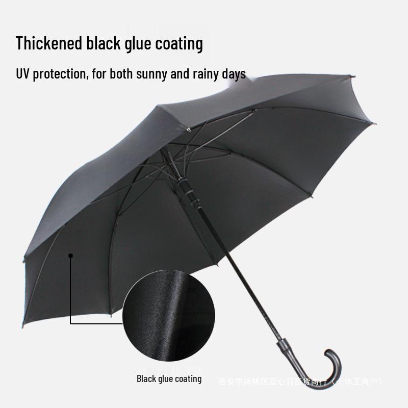 Extra Large Black Retro Men's Umbrella with Long Straight Hook Handle and Blank Logo