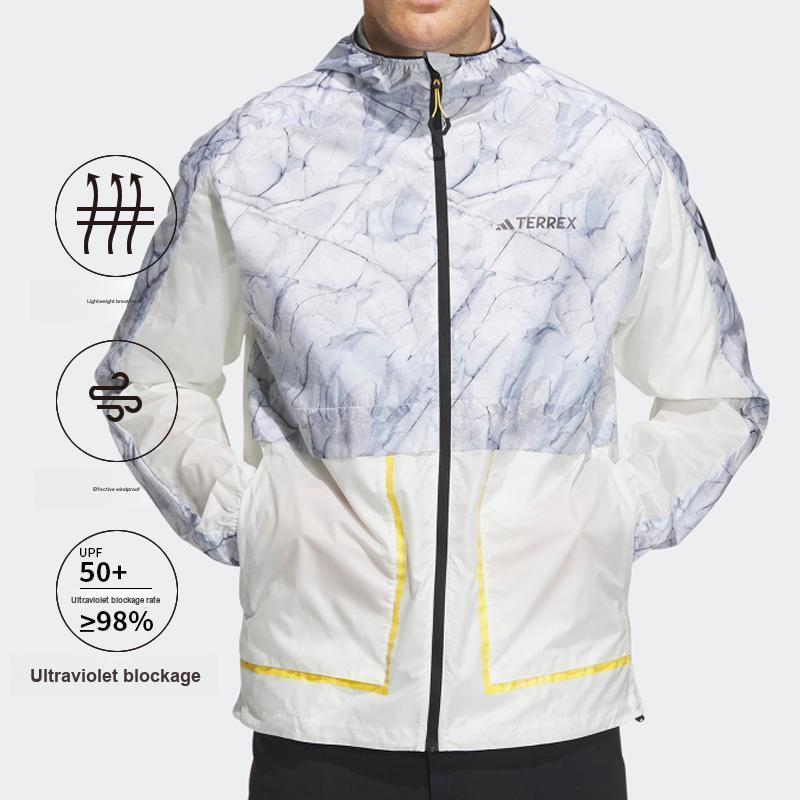 Adidas X National Geographic Wind.Rdy Pattern Print Outdoor Windproof Sports Sun Protection Jacket Men Jacket White HY4690