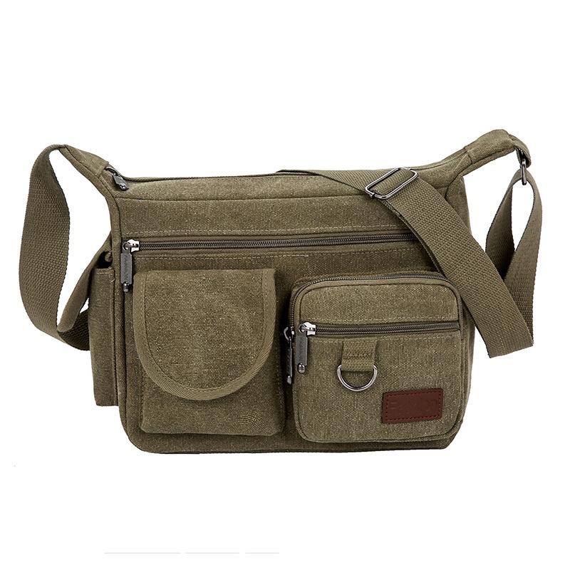 

Men s Shoulder Bag New Canvas Large Capacity Shoulder Bag Multi-pocket Messenger Bag For Student Travel Casual Bag зелений