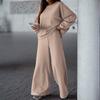 Women Solid Crew Neck Sweatshirt And Split Wide Leg Pants Tracksuit Two Piece Set