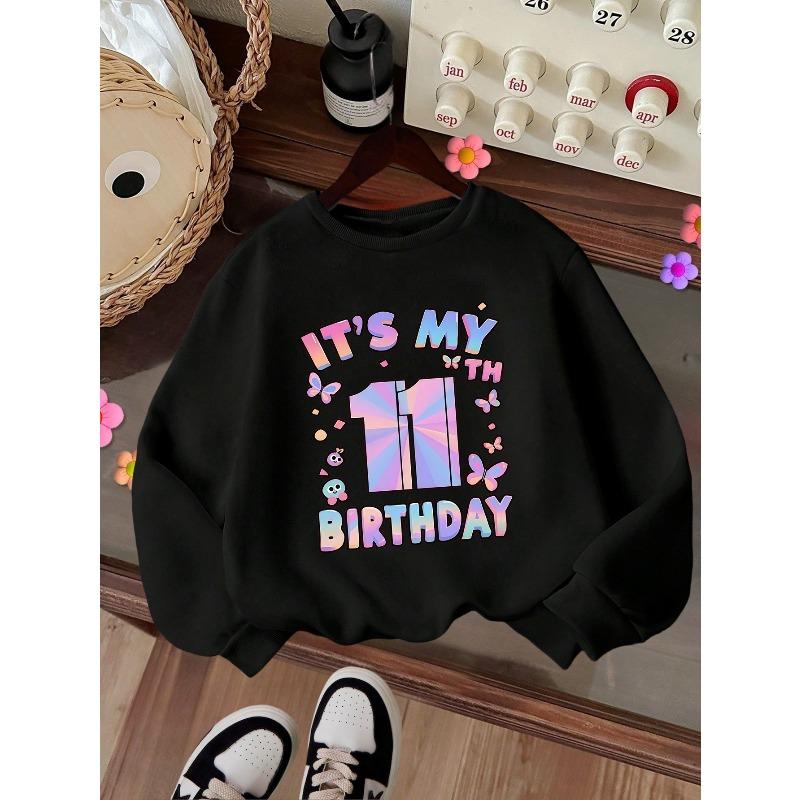Kids Crewneck Sweatshirt, Trendy Letter Print Long Sleeve Pullover, Fall Winter Casual Tops 110