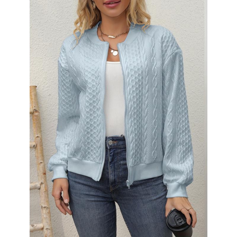 2025 Women's Elegant Ribbed Knit Zipper Jacket (Solid Color)