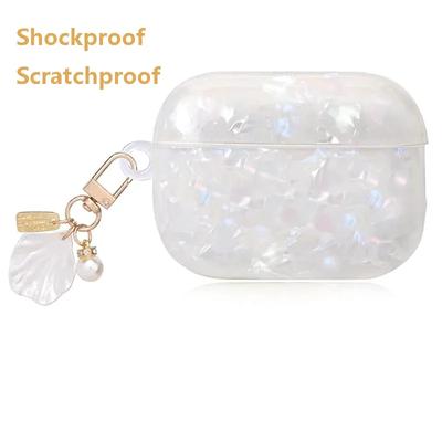 Funda Bonita para AirPod Ins Patrón de Concha Deslumbrante con Cadena de Muñeca de Perla Funda Bluetooth Inalámbrica Compatible con Funda AirPods Pro
