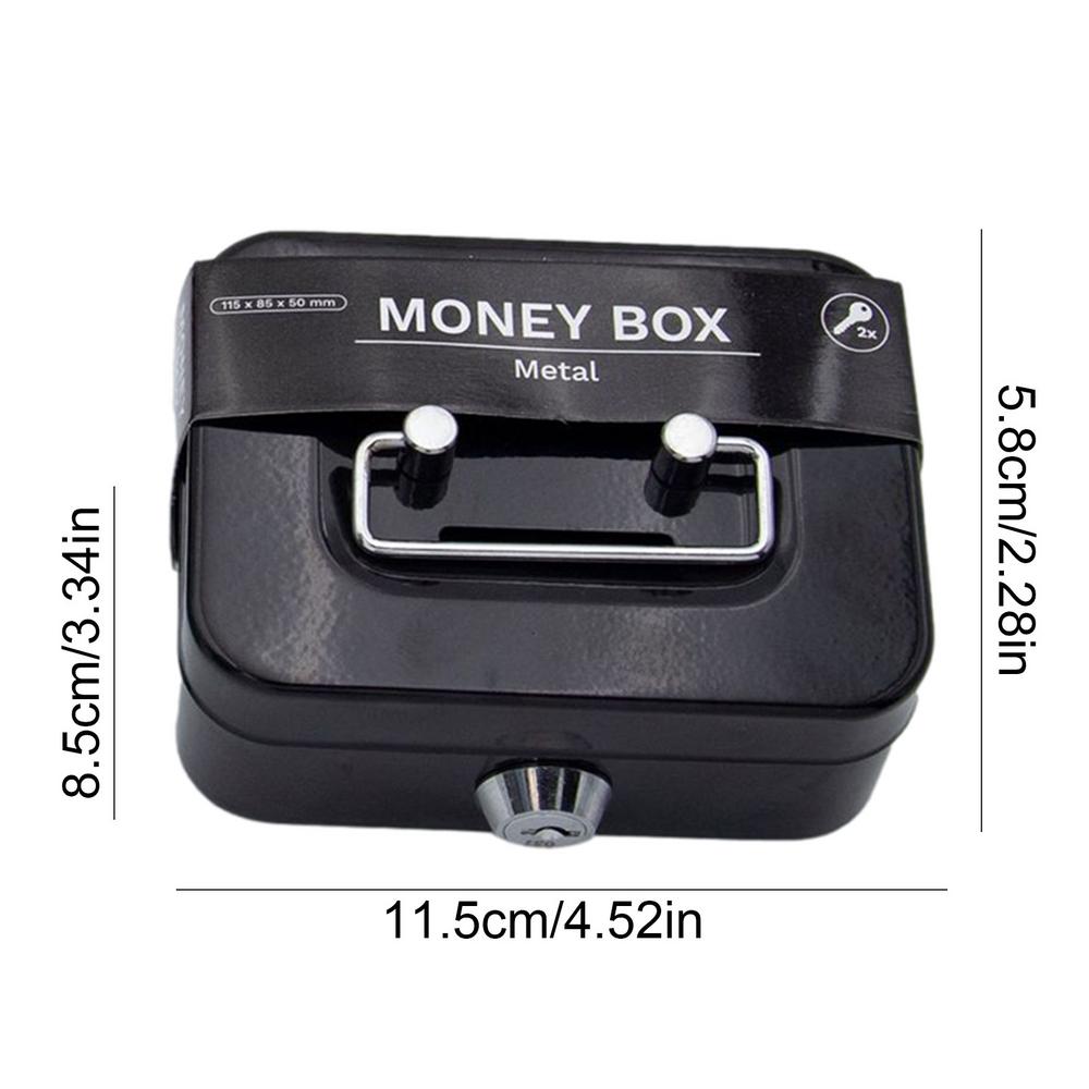 Key with Handle Lock Cash Box Metal Small Cash Storage Box with Handle with Lockable Cover Money Organizer Kids