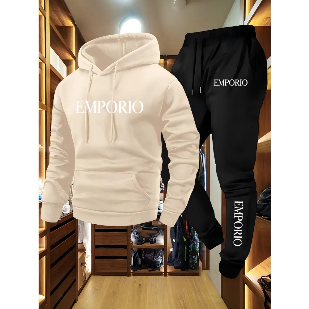 Herbst- und Winter-Sportbekleidung für Herren, Lässiges Lauf- und Fitness-Set, Kapuzenpullover, Sporthose, Geeignet für Männer und Frauen