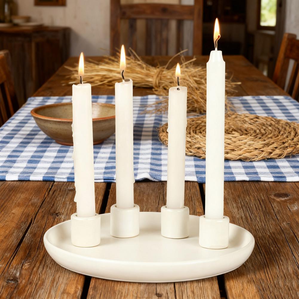 Ceramics Advent Candle Holder Matte Black White Taper Candle Tray 4 Candlestick Seats Dining Table Decoration