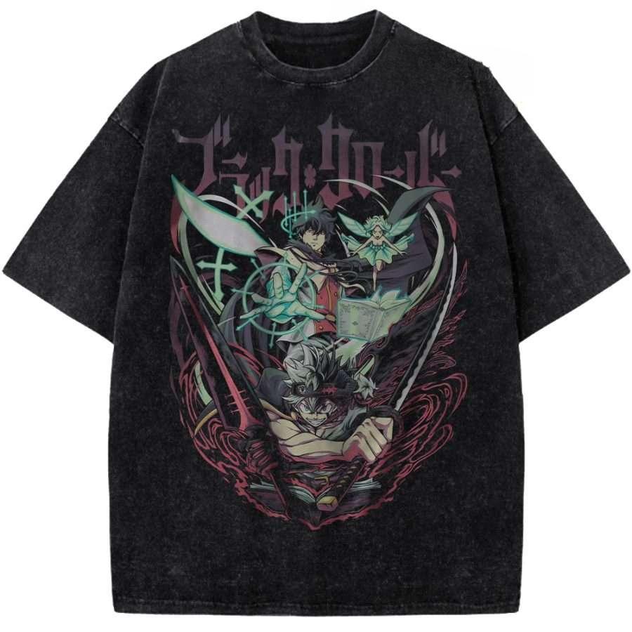 Anime Black Clover Asta Cool Printed Tee Men Women Washed Cotton T-shirts Short Sleeve Vintage T Shirt Harajuku Oversized Tshirt