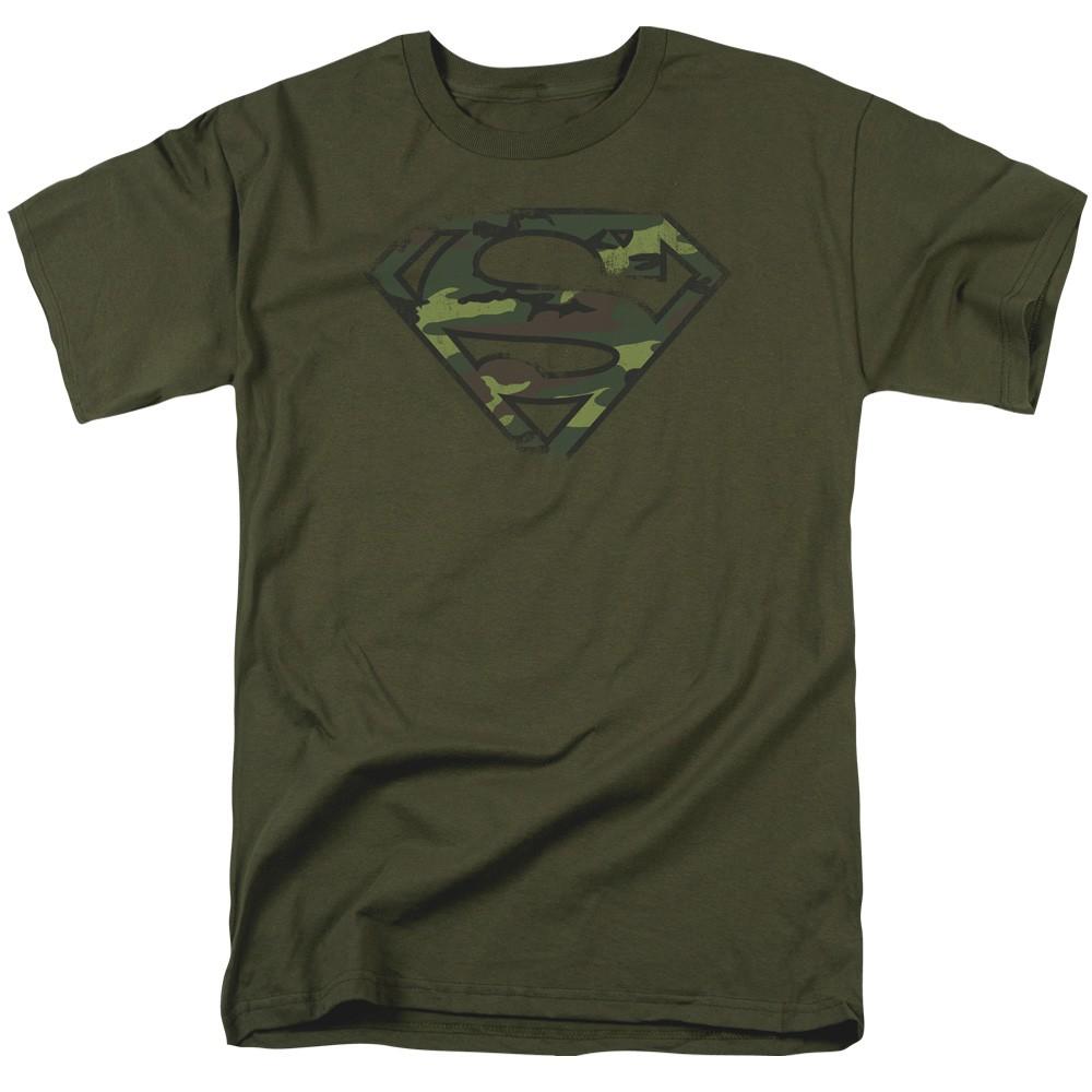 DC Comics - Superman - Distressed Camo Shield - Adult Unisex T-Shirt - Green 2XL