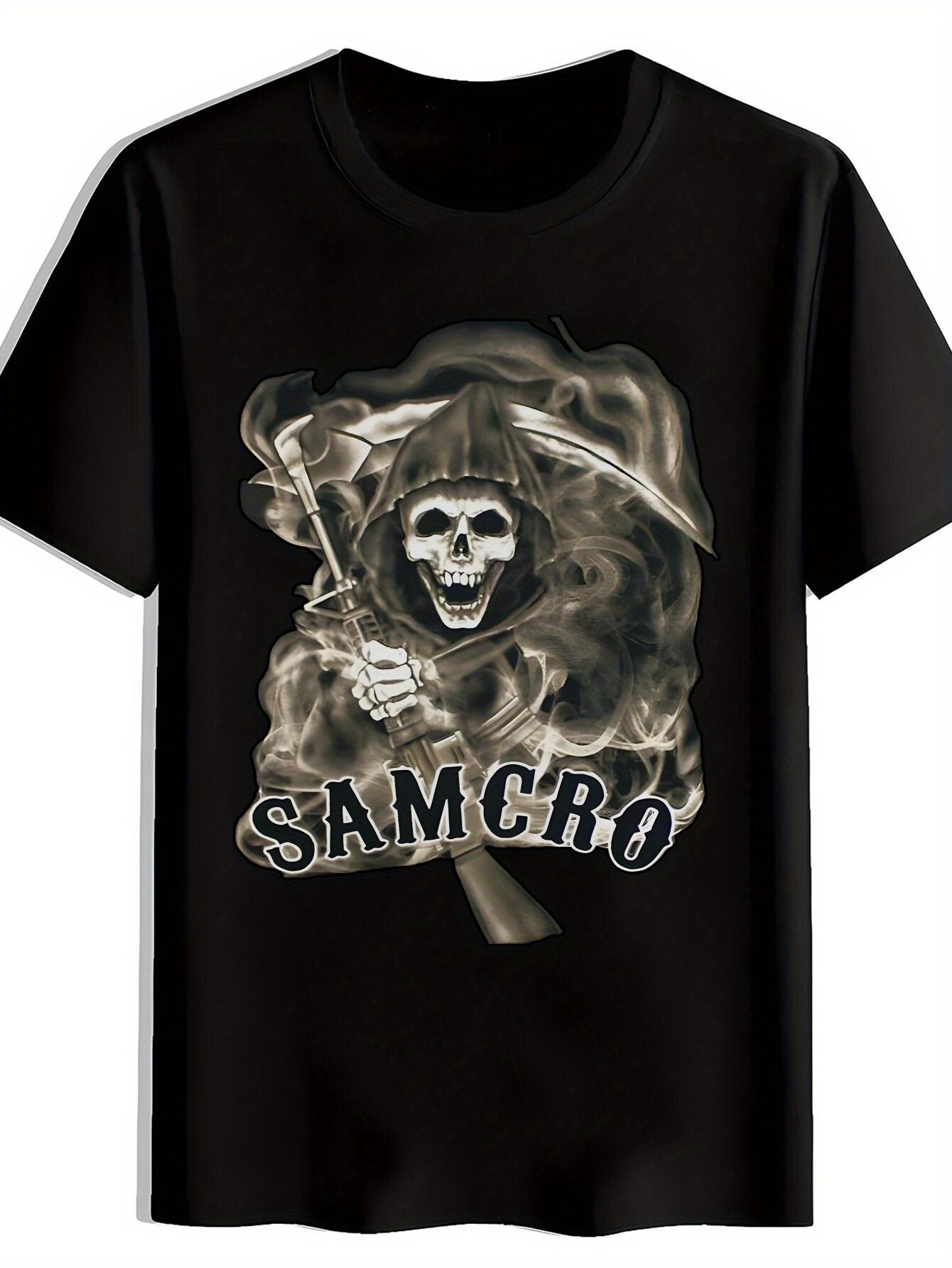 Black T-shirt with Skull & Gun Graphic Print - SAMCRO Design XXXXL