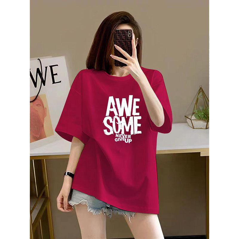 Damenbekleidung Schick Buchstabendruck Basic Top T-Shirts Sommer Mode Reine Baumwolle Rundhals Kurzarm T-Shirt Locker Pullover 45-105Kg