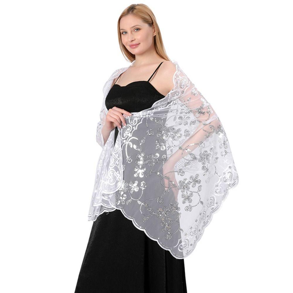 Hollow Out Tassel Wrap Tulle Evening Dress Scarf Embroidery Sequins Shawls  Belly Dancing Belt