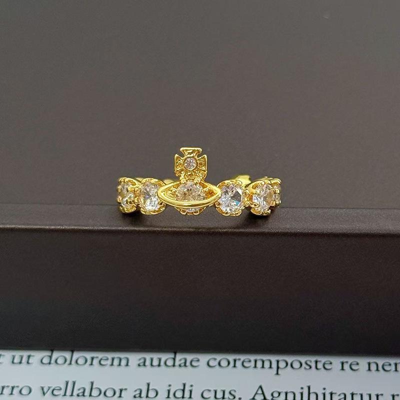 

Gold Stacked Super Fairy Saturn Zircon Ring Women S Fashion Niche Design High-End Light Luxury Jewelry Women Adjustable opening