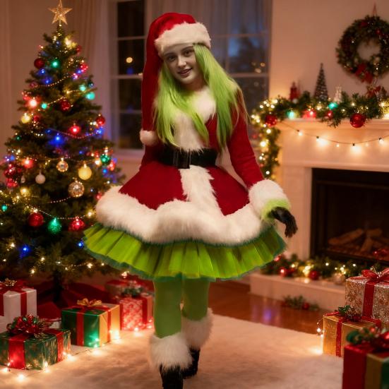 Christmas Dress for Women 2 Pcs Mrs. Claus Outfits And Hat