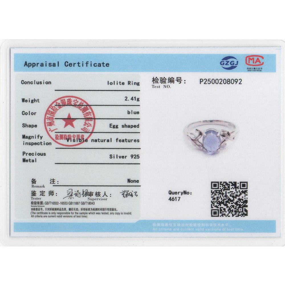 Tree Leaves Design 925 Sterling Silver Ring Natural Iolite Oval 6*8mm Gemstones Classic Design for Valentines Banquet Gifts