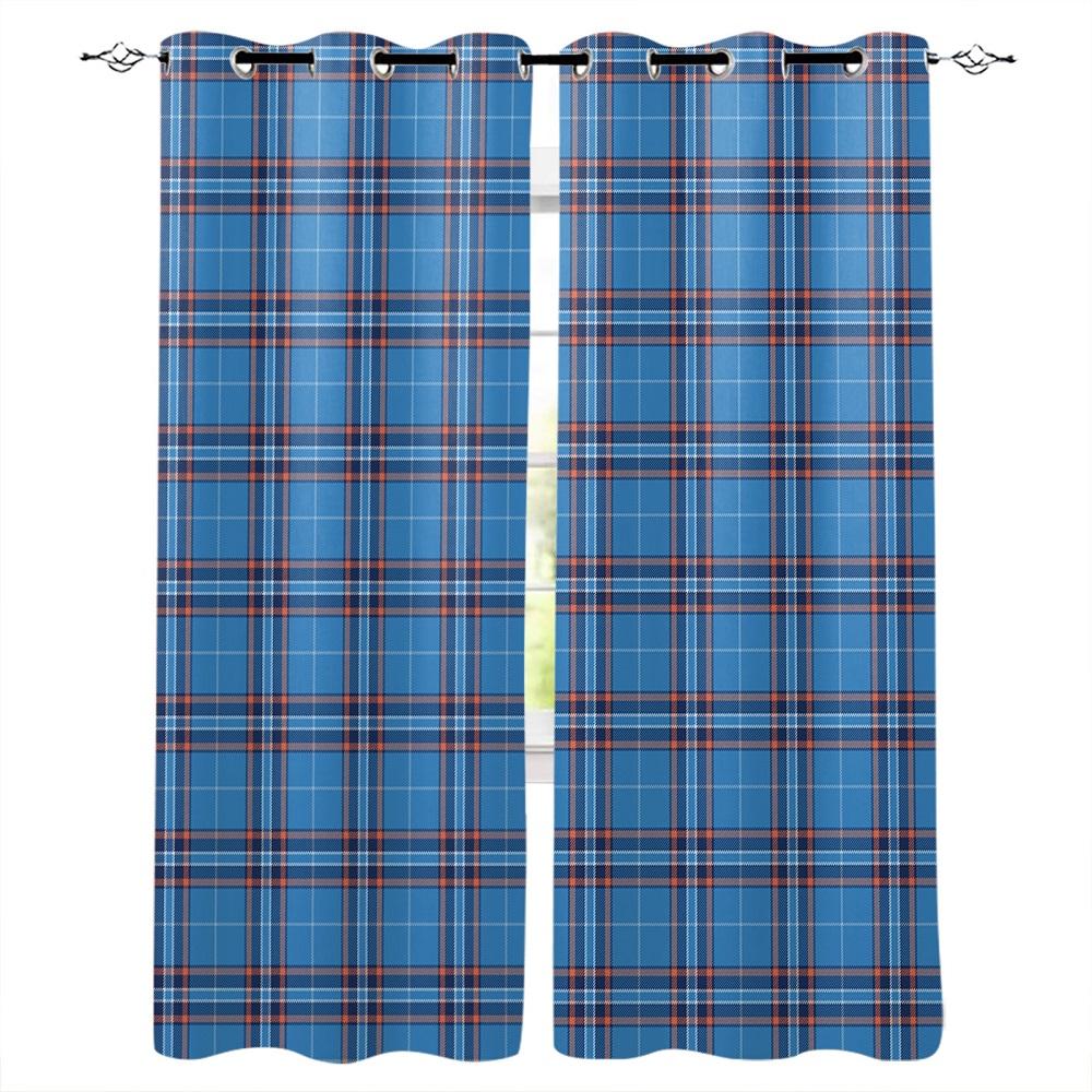 Gardiner i britisk stil med blått og oransje rutemønster Gardiner til stue Dekorative gjenstander Stue