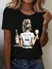 Women's Tops Girls' Wine Glass Graphics Print Summer Short Sleeved T-Shirt Minimalist Solid Color Casual Tees Clothing Female