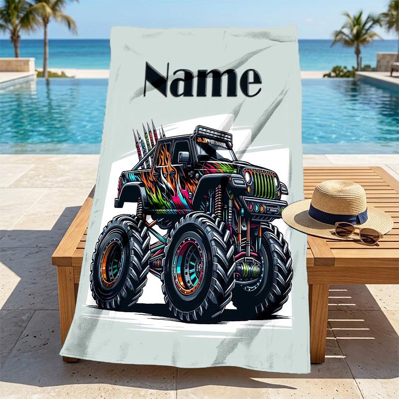 Custom Name Monster Jam Night Stylish Digital Printing Beach Towel Quick‑Drying Absorbent Blanket for Beach Pool Gym Travel