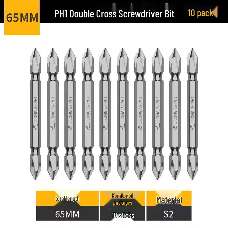 Pointed PH1/PH3 Magnetic Double-Ended Phillips Bit, High Hardness, S2 Alloy Steel Electric Screwdriver.