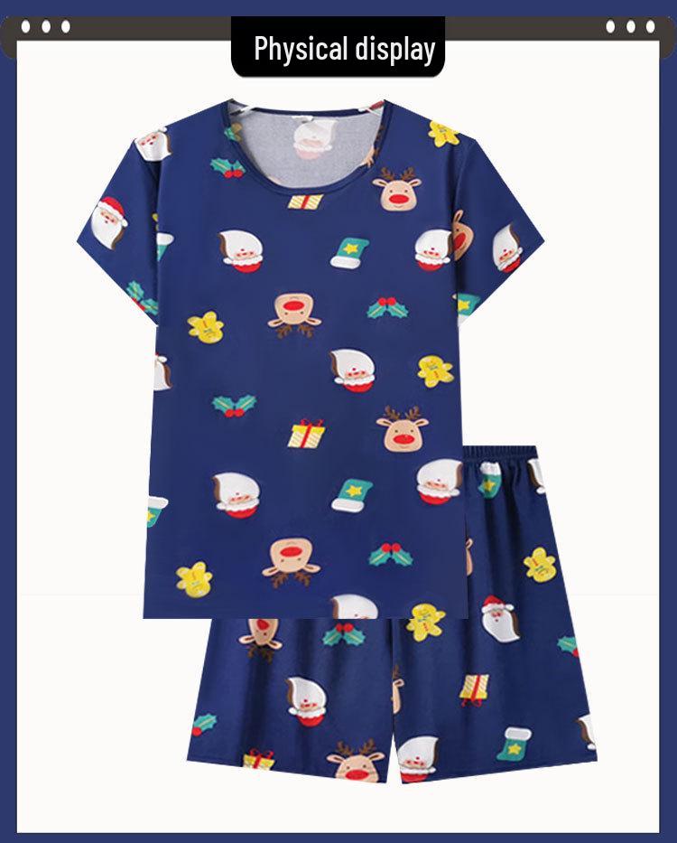 Women's Summer Cartoon Santa Claus Pajama Set: Short-Sleeve Dormitory Homewear for Teenage Girls