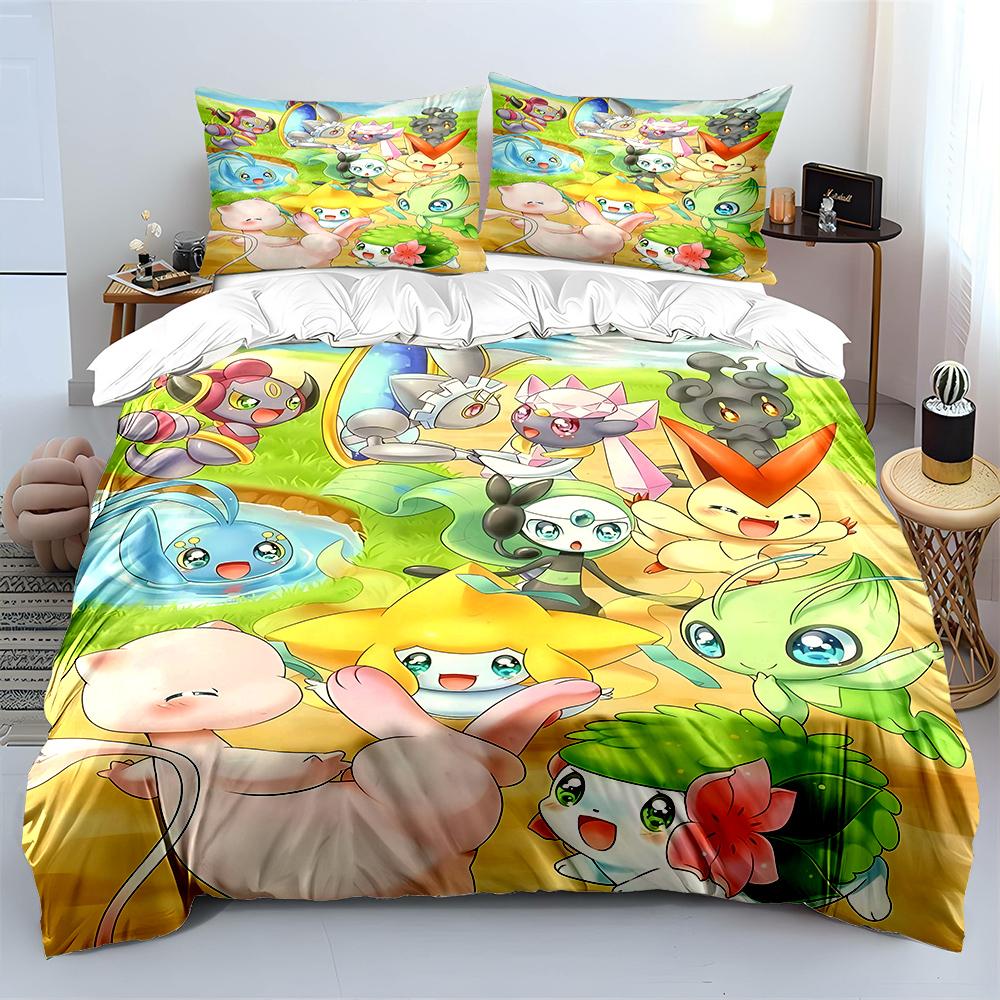 Pokemon Jirachi Printed Bedding Set 3PC 1 Duvet Cover 2 Pillowcases Adult and Children Warm Soft Bedding Set Luxury Gift