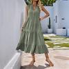 2025 Summer New Simple Style Medium and Long Dress Button Solid Color V-neck Sleeveless Dress
