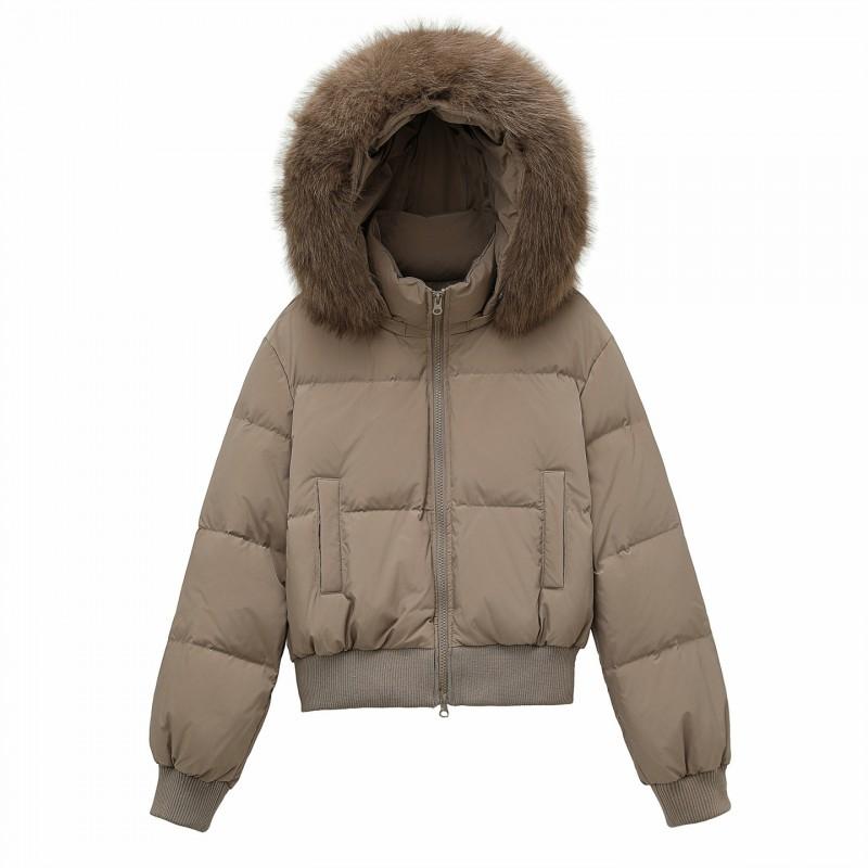 90% White Duck Down Short Puffer Jacket With Faux Fur Hood Winter Warm Coat Petite Women