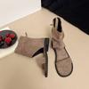 Medium tube with retro flat sandals, new round head suede cool boots, women's fashion shoes