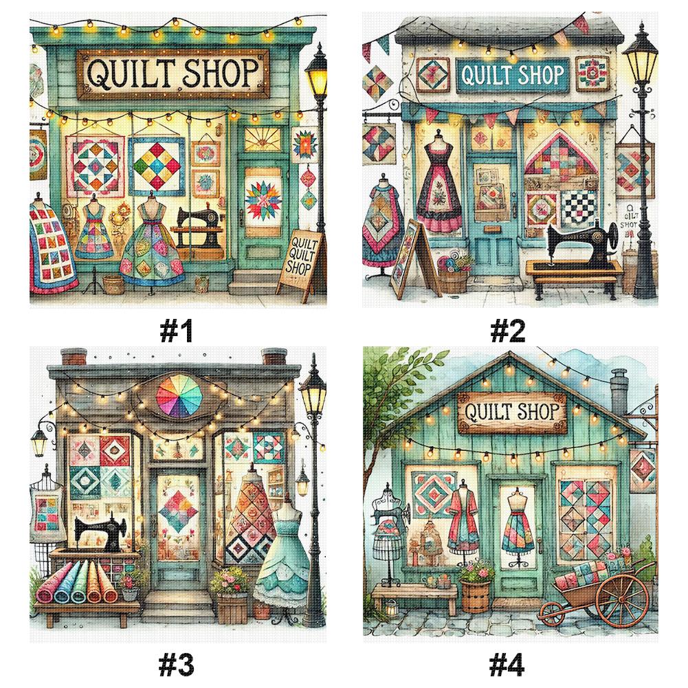 Quilt Shop Cross Stitch Kit 40x40cm DIY 14CT Thread Art Needlework White Fabric