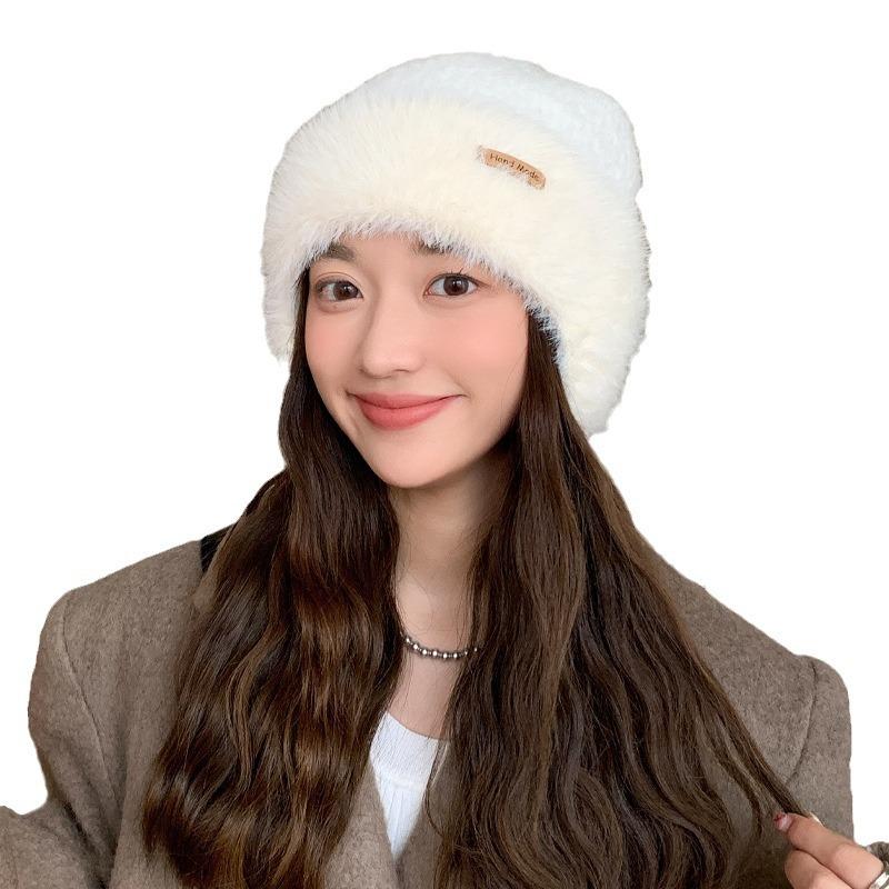 Autumn and Winter Big Head Circumference Knitted Wool Hat In Winter Warmth Thick Plush Hat Versatile Contrasting Ear Protection Cold Hat