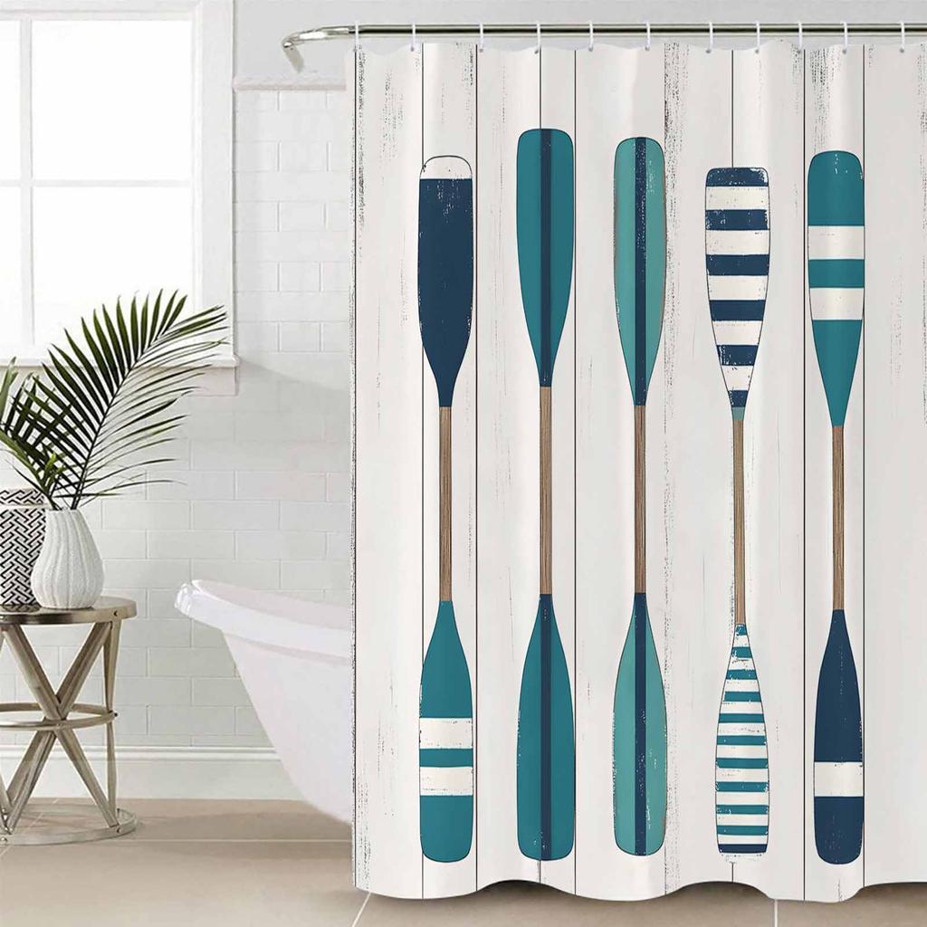 Vintage Wood Grain Paddle Bathroom Shower Curtain Artistic Colorful Bath Rug Decoration for Home Decor