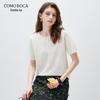 Women's Mulberry Silk Blend Jacquard Lace Trim Short Sleeve T-shirt
