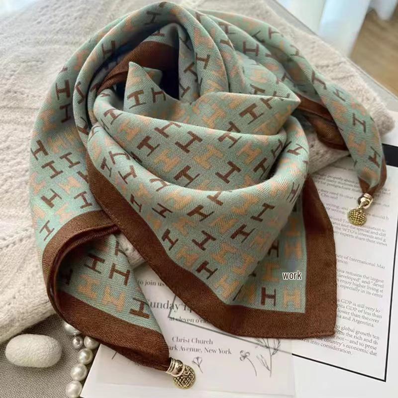 Silk Scarf with Magnetic Buckle - Square, Fashionable Winter Accessory for Women