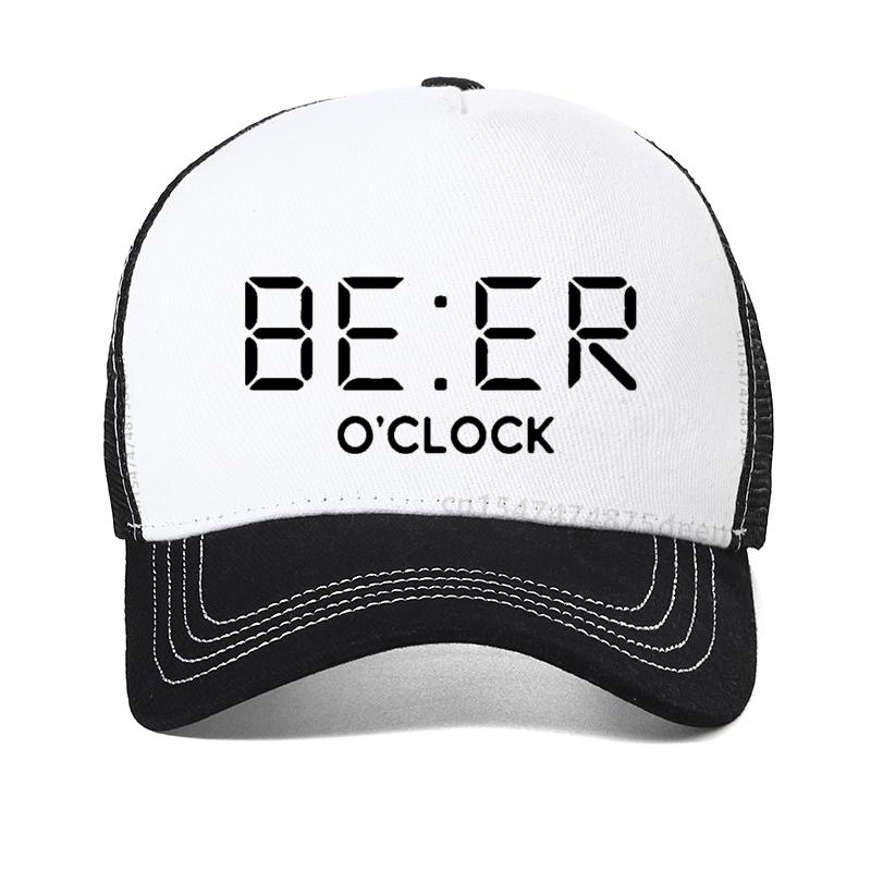 100% Cotton Funny BEER OCLOCK Print Unisex Baseball Cap Cool Summer Mesh Trucker Hat Breathable Adjustable Snapback Hats