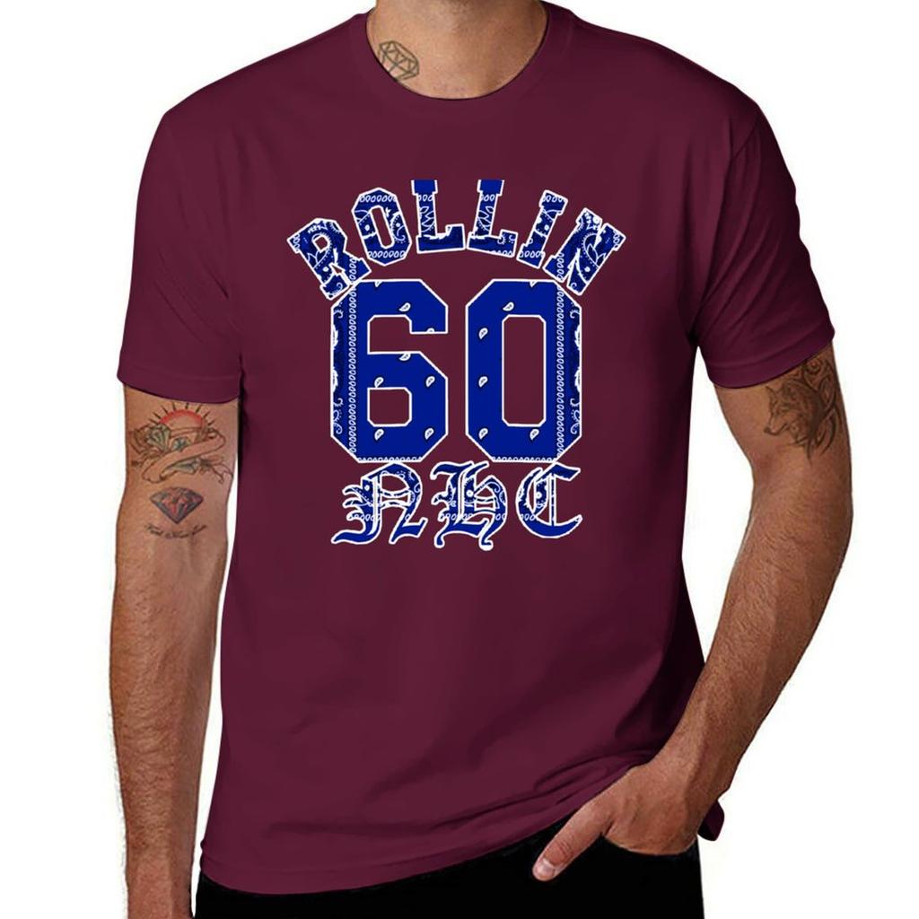 Rollin 60 NHC Neighborhood Crips Blue Bandana T-Shirt basketball graphic tees blue archive mens plain t shirts