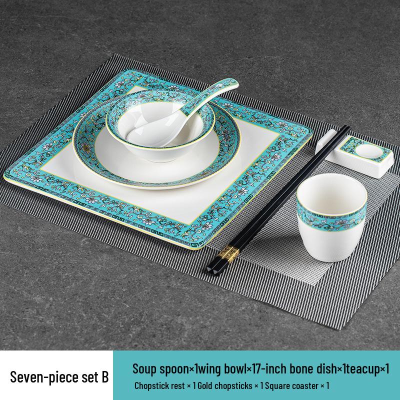 Set di stoviglie smaltate in stile cinese: Set di 4 ciotole, piatti e stoviglie in ceramica per uso in ristoranti e hotel